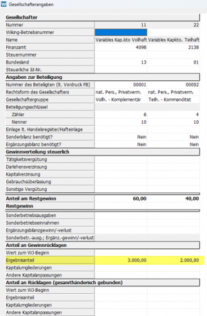 Gesellschafterangaben